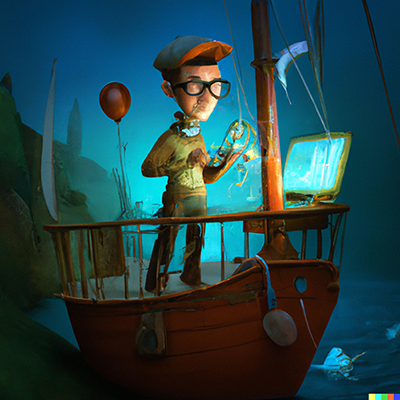 Nerdy tech evangelist on a sailboat digital art