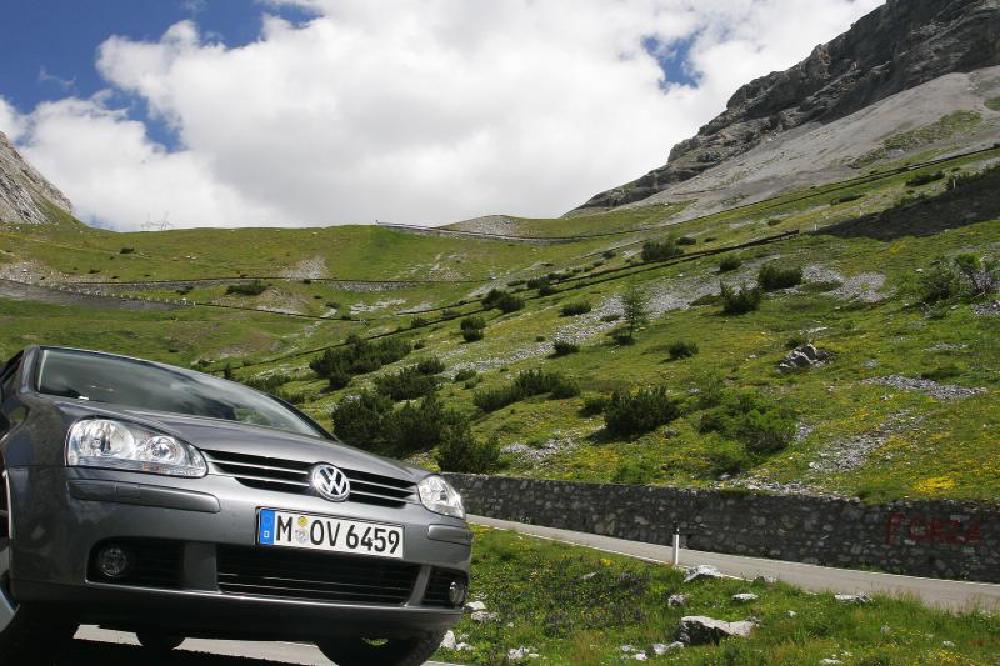 Our Rental Car climbing the Stelvio Pass in Italy
